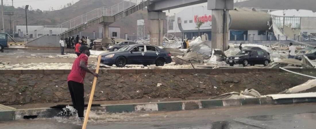 Heavy Rainstorm Destroys Wike-Commissioned Kugbo Bus Terminal, Damages Nyanya Bridge