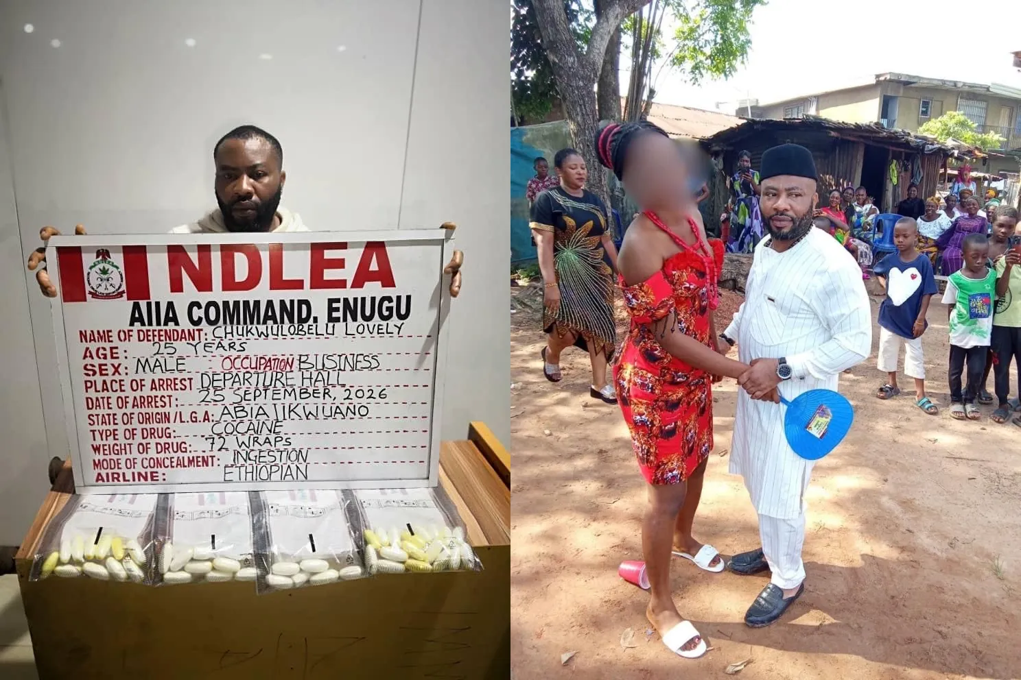 Newlywed businessman excretes 72 wraps of cocaine at Enugu airport _ Newlywed businessman arrested by NDLEA after excreting 72 wraps of cocaine at Enugu airport