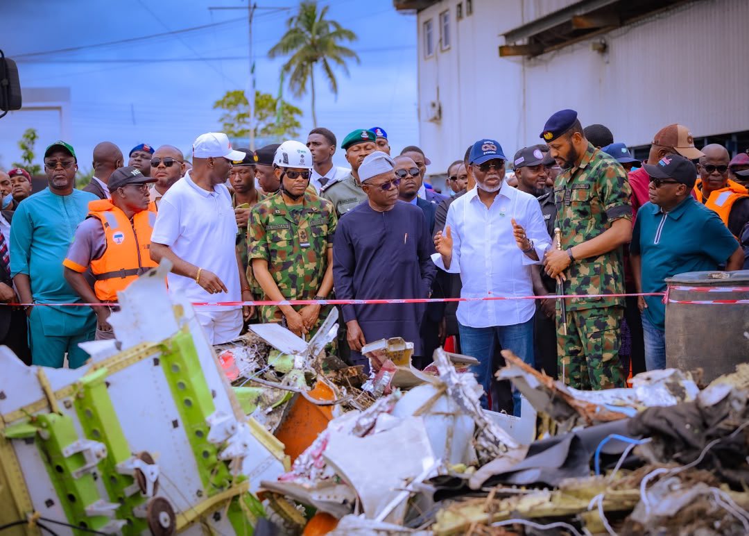 PHOTOS: Ondo Governor Aiyedatiwa visits site of plane crash, orders continued search for victims, wreckage